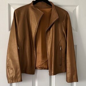 Vera Pelle Camel Brown Leather Zip Front Jacket